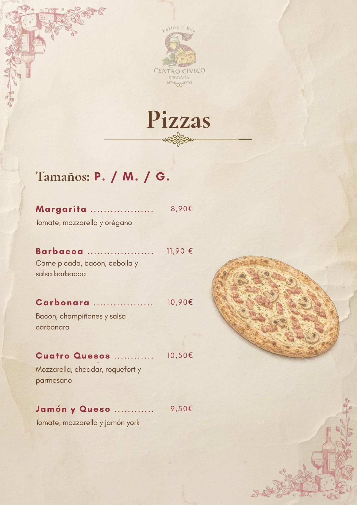 Página de pizzas de la carta